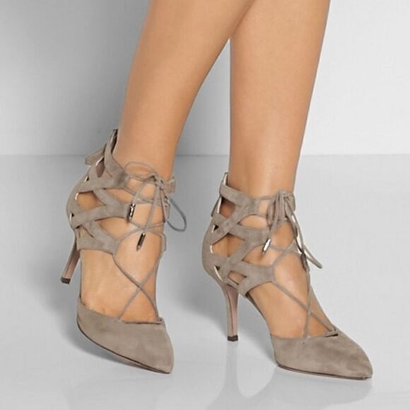 Aquazzura Belgravia Suede Lace Up Pump Grey EU 36 - Picture 11 of 11